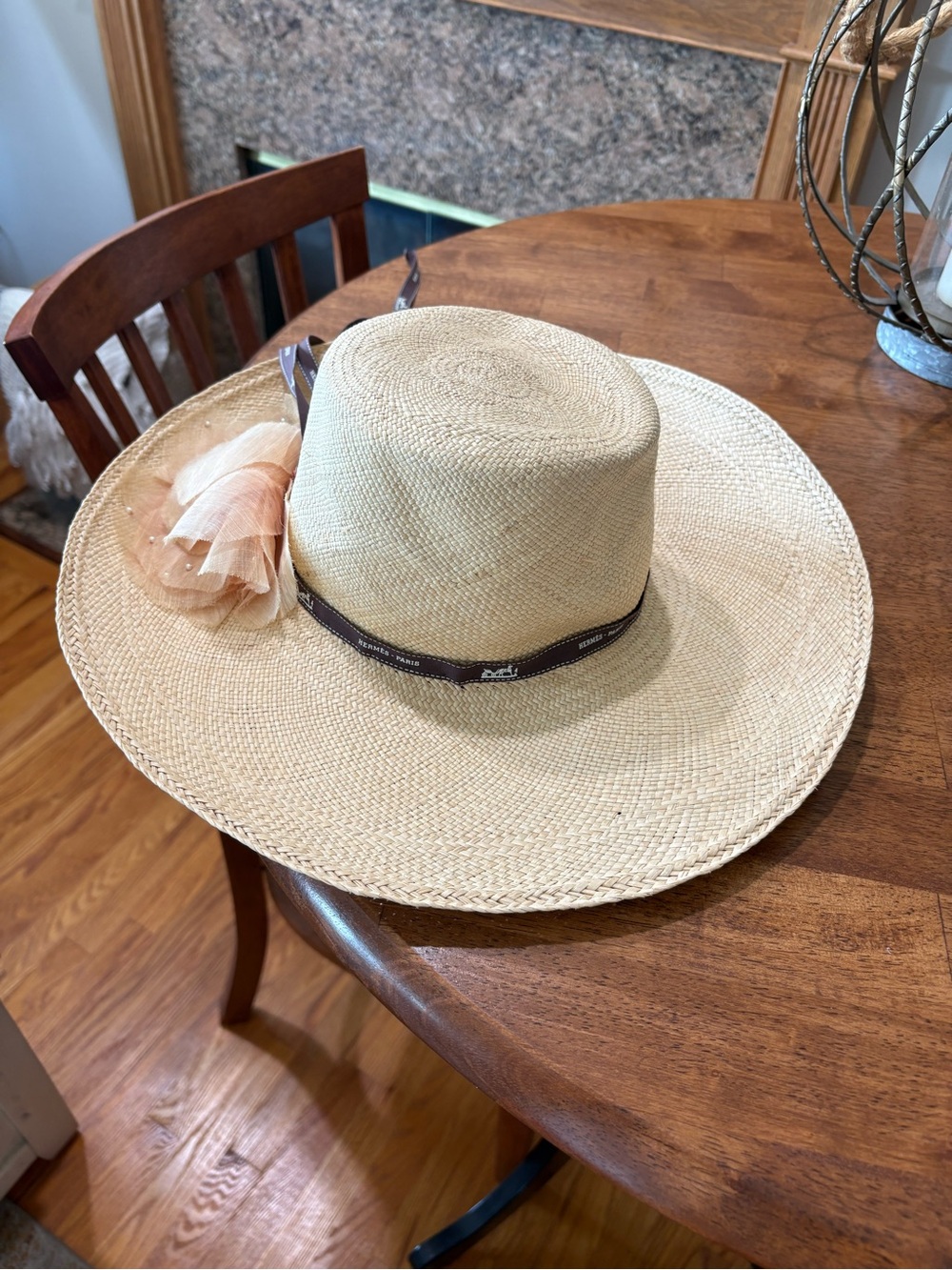 Natural Straw Hat with Dark Brown Branded Band/flower
